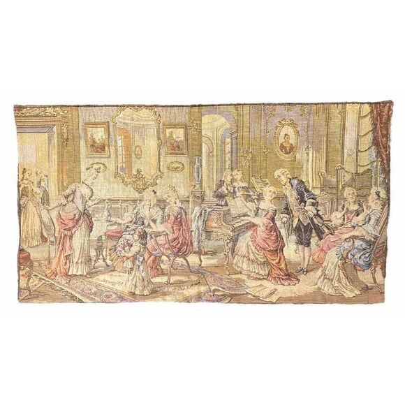 Antique Other - Antique French Woven Tapestry Wall Hanging Victorian Salon Party 34” X 18.5”